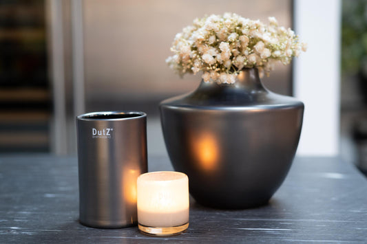 Stylish Lowlands Design vase in dark glass, featuring glass mouthblown dutz for elegant home decor