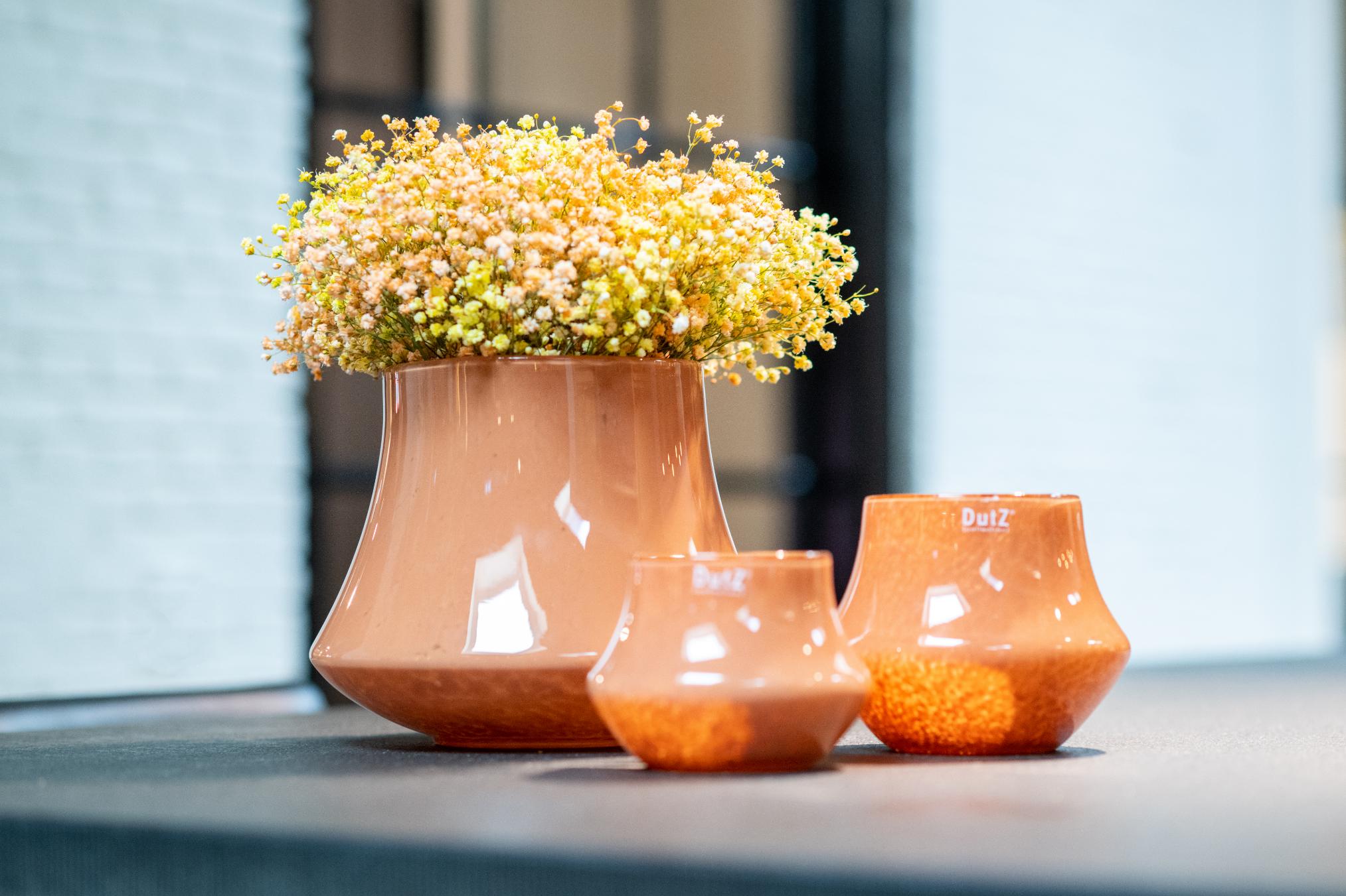 Lowlands Design glass orchid pot in terracotta colour, suitable for displaying beautiful orchids