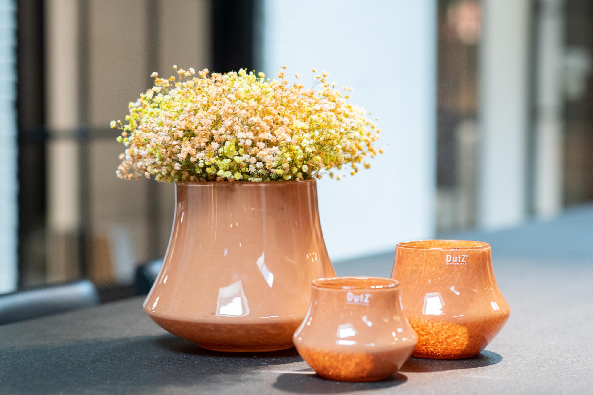Lowlands Design glass orchid pot in amber colour, 20cm size, perfect for displaying orchids.