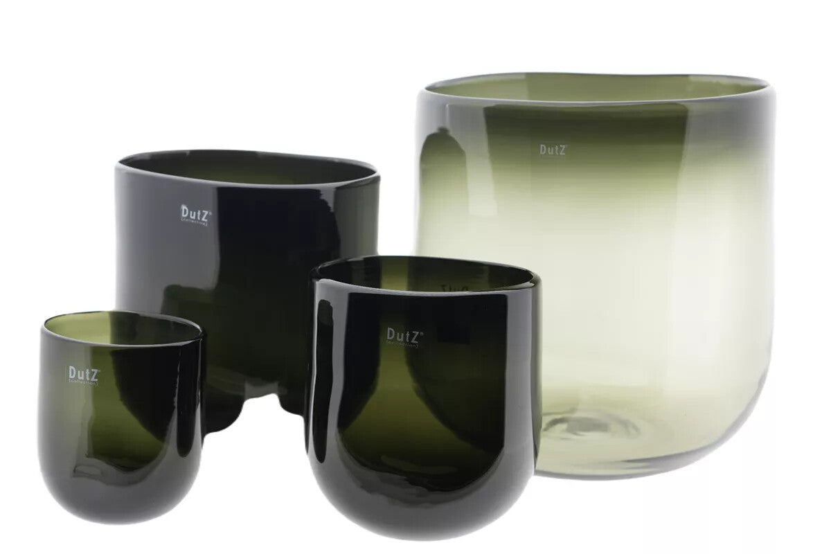 Elegant Lowlands Design glass oval vase set in green and black shades, perfect for floral displays