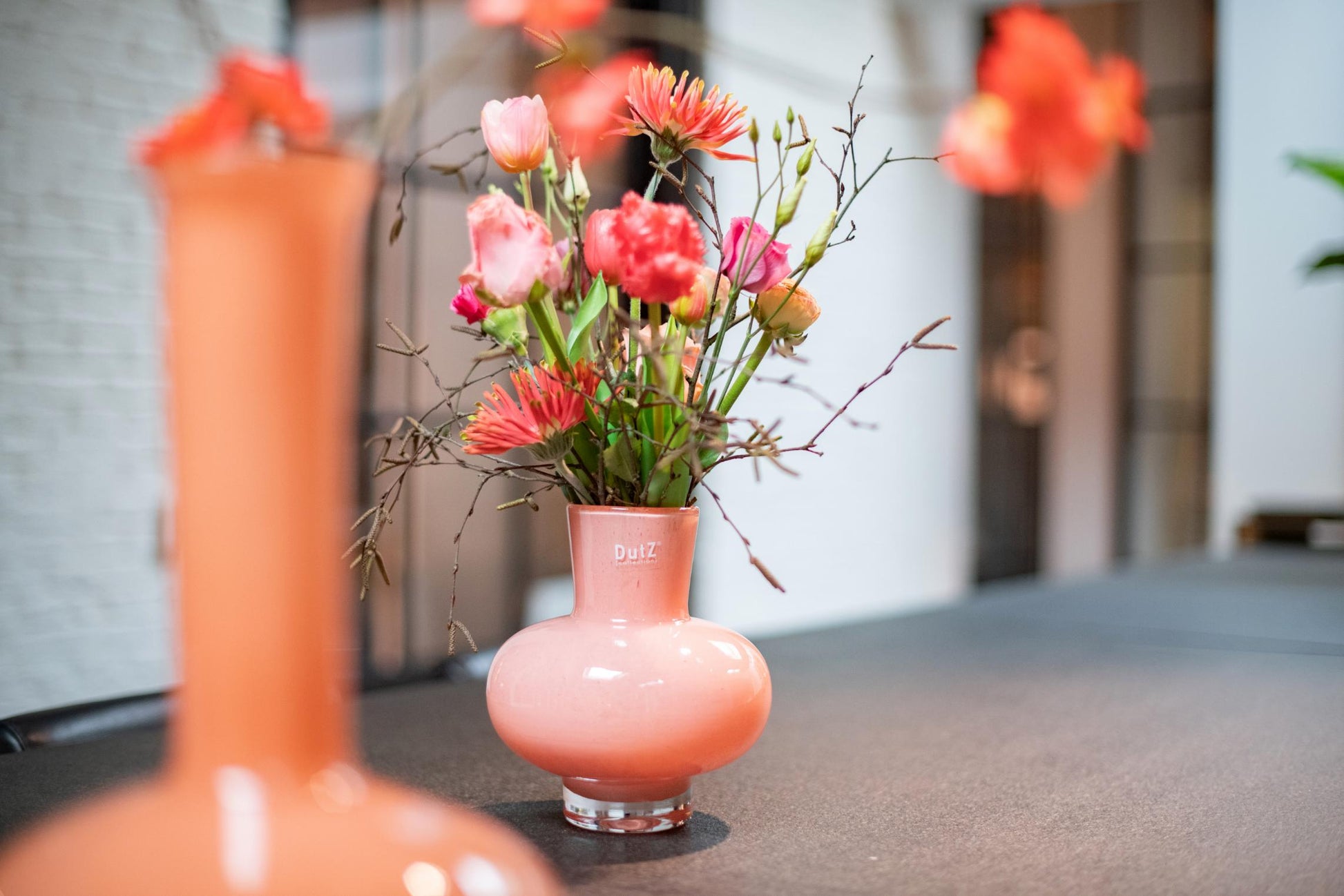 Lowlands Design Glass Posy Vase in Pink with Colourful Flowers for Elegant Home Decor