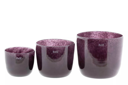 Set of three DutZ glass purple plant pots in various sizes for stylish indoor gardening