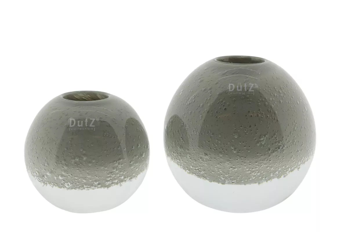 Lowlands Design glass vase ball set in grey, featuring two sizes with a textured finish