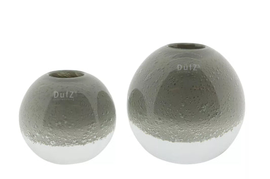 Lowlands Design glass vase ball set in grey, featuring two sizes with a textured finish
