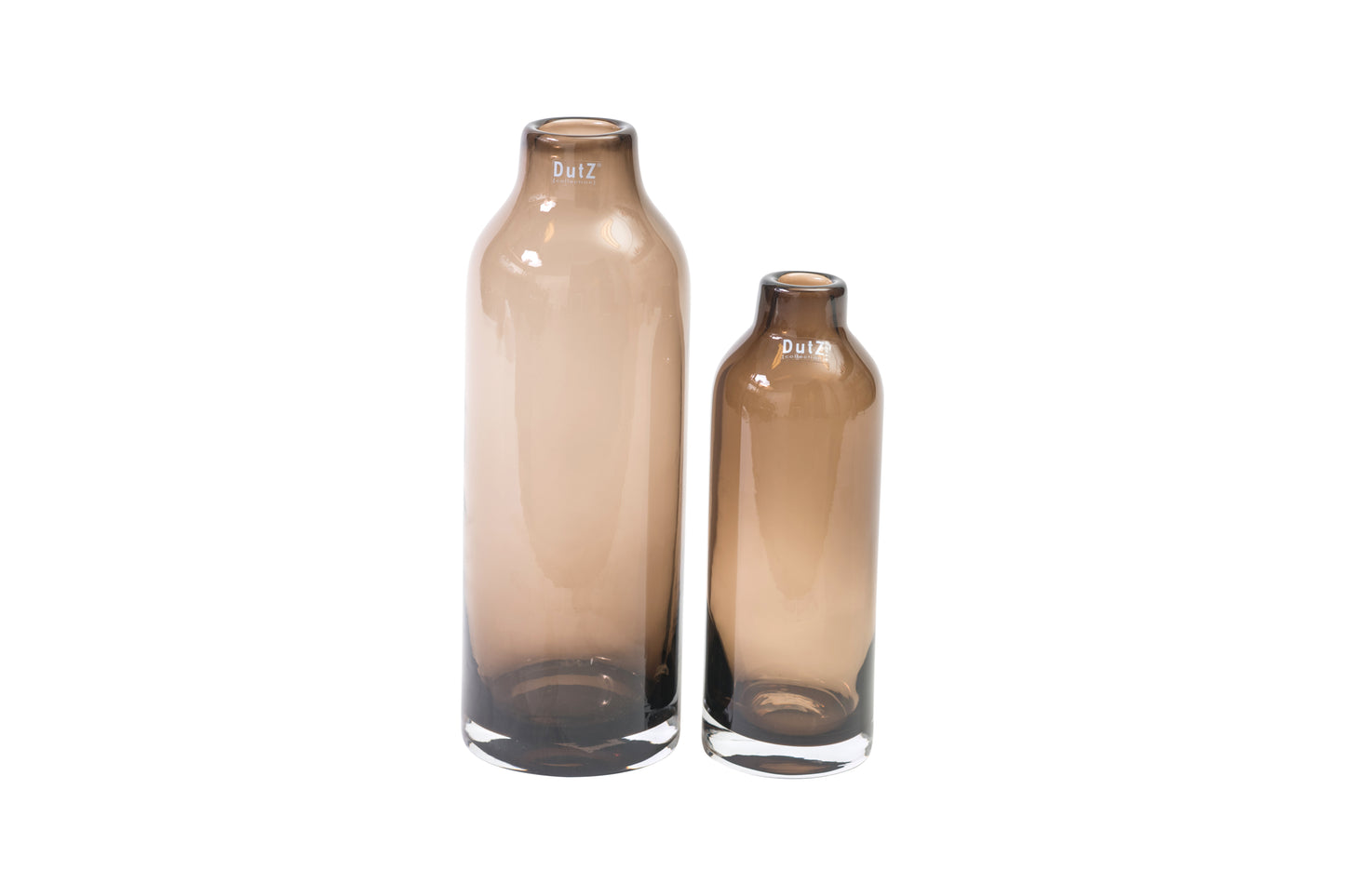 Set of two DutZ glass vases in smoked brown, ideal for creating a stunning glass vase flower display