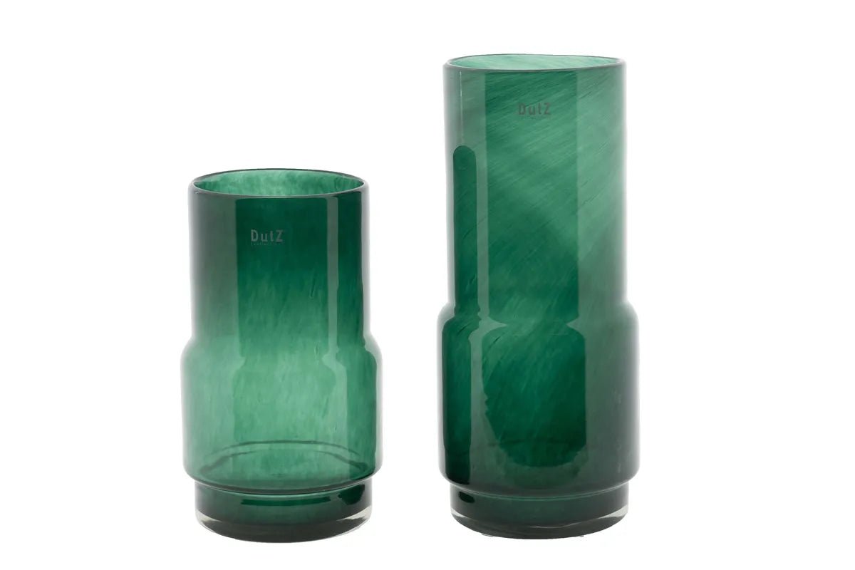 Lowlands Design green glass vase set with modern cylindrical shapes in two sizes