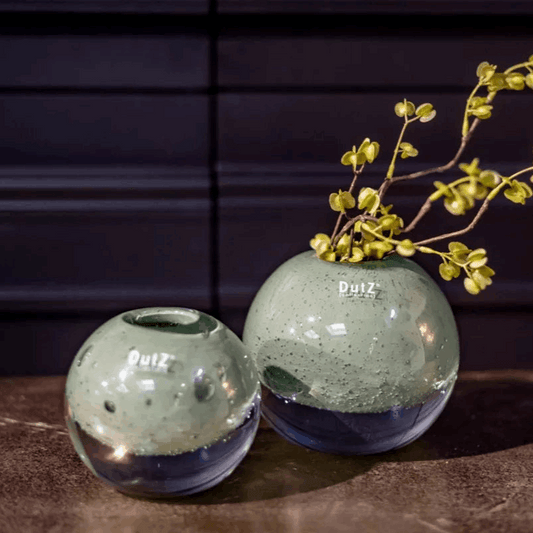 Lowlands Design handmade glass ball vase for home decor green speckled round vases set