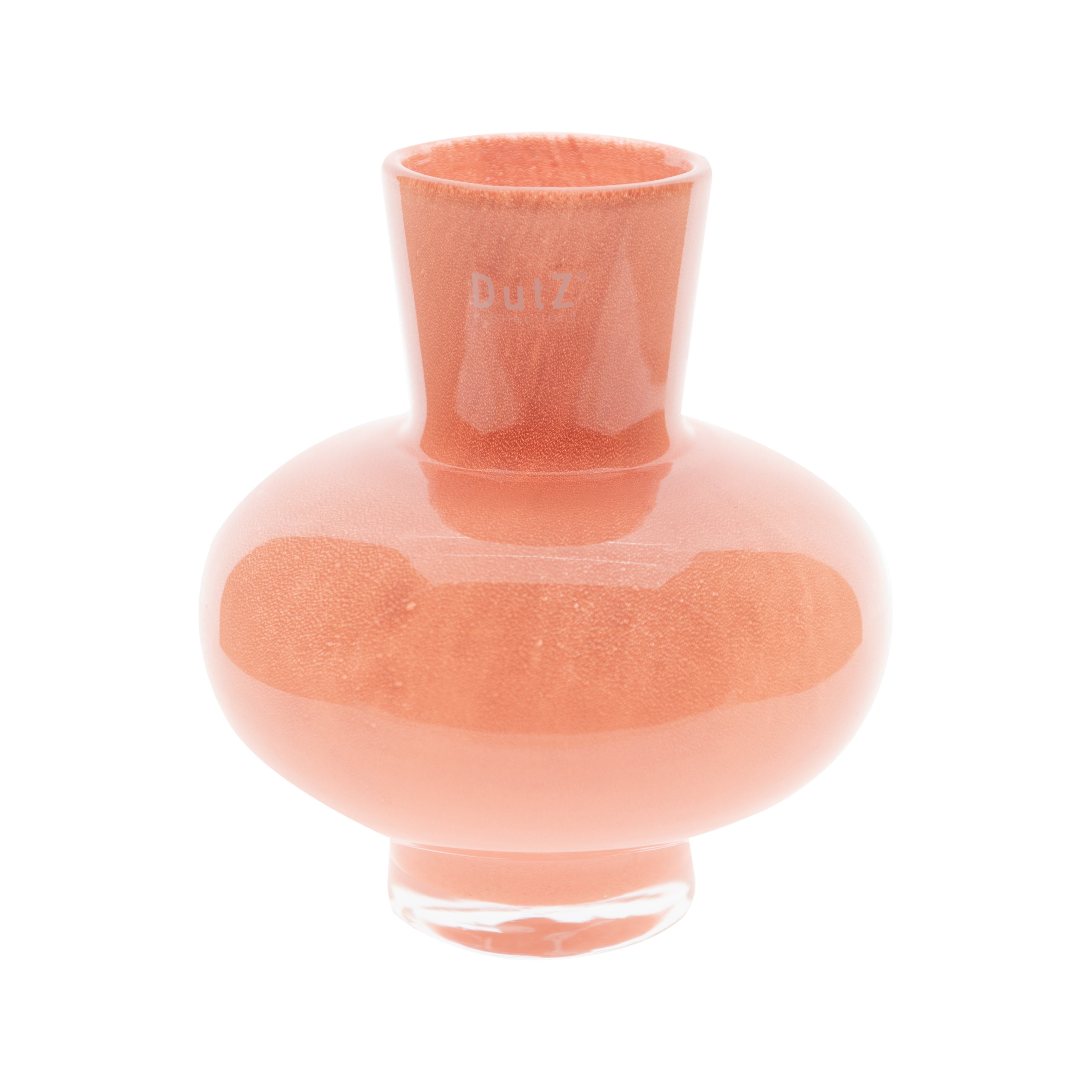 Lowlands Design mouth blown glass vase in peach colour, 20cm height, rounded shape