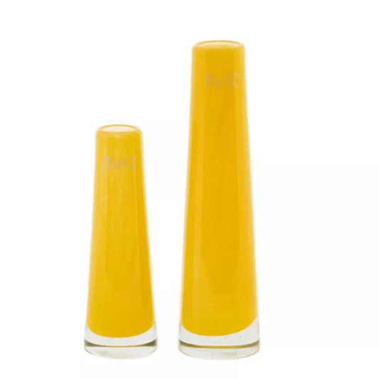 Lowlands Design yellow glass solifleur vase set with tall and short sizes for single flowers