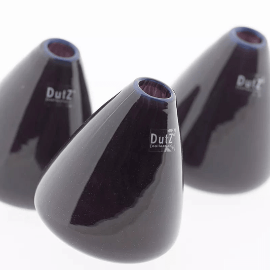 Black glossy tumbling vase by Lowlands Design with unique tilted shape for decorative use