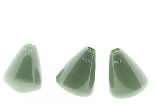 Lowlands Design green ceramic tumbling vase set with a tilted design for decorative flower display