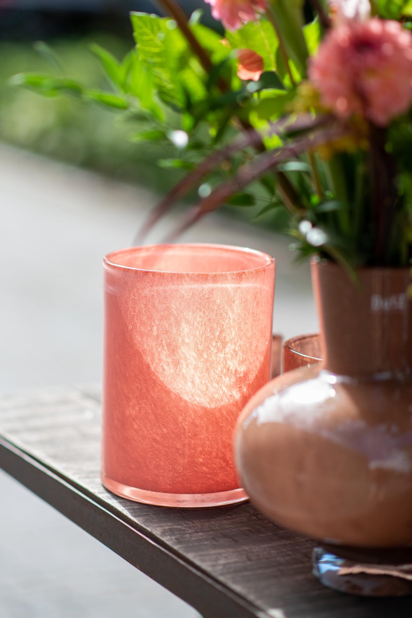 Lowlands Design glass vase for flower bouquet with a soft pink hue and elegant design