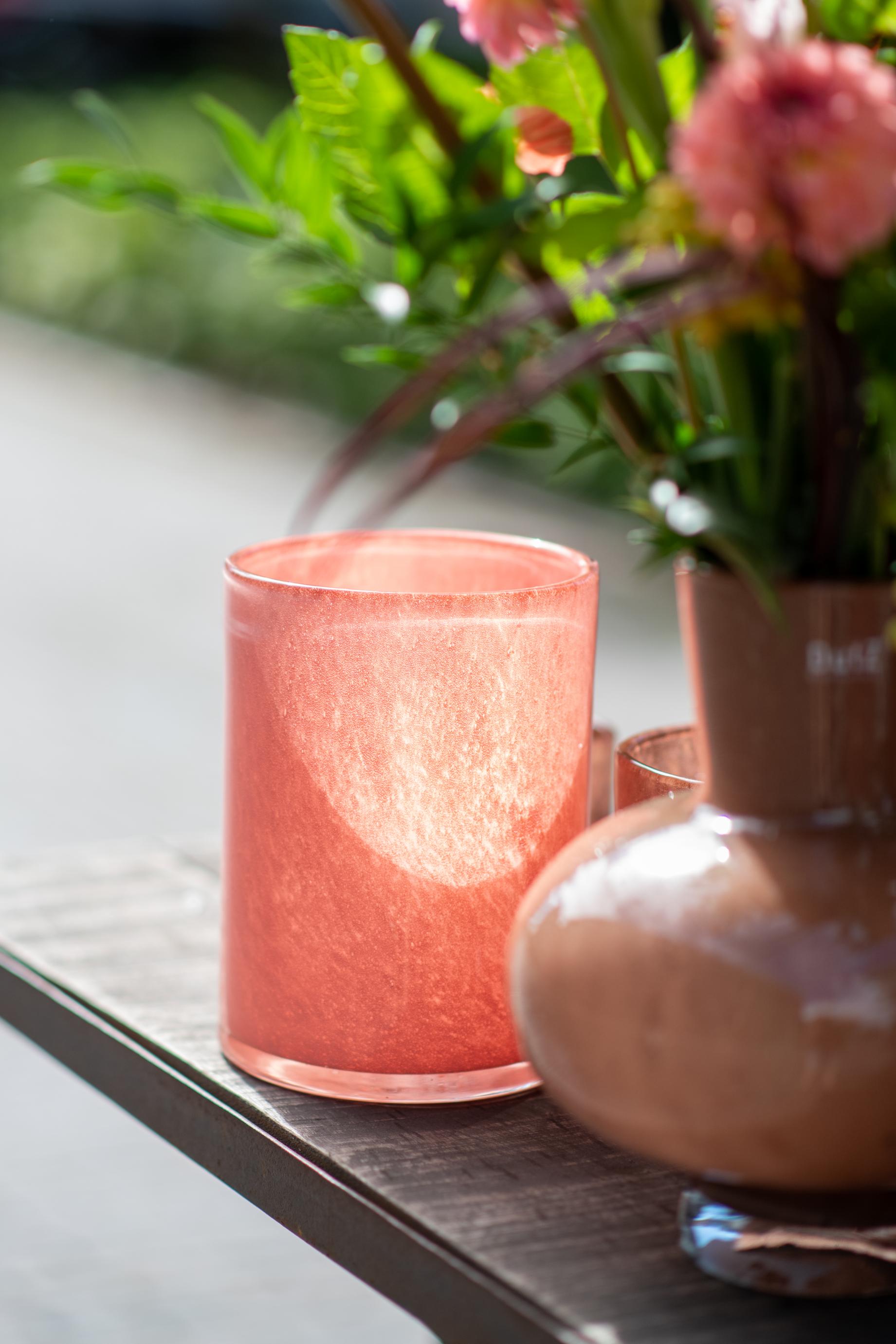 Lowlands Design glass vase for flower bouquet with a soft pink hue and elegant design