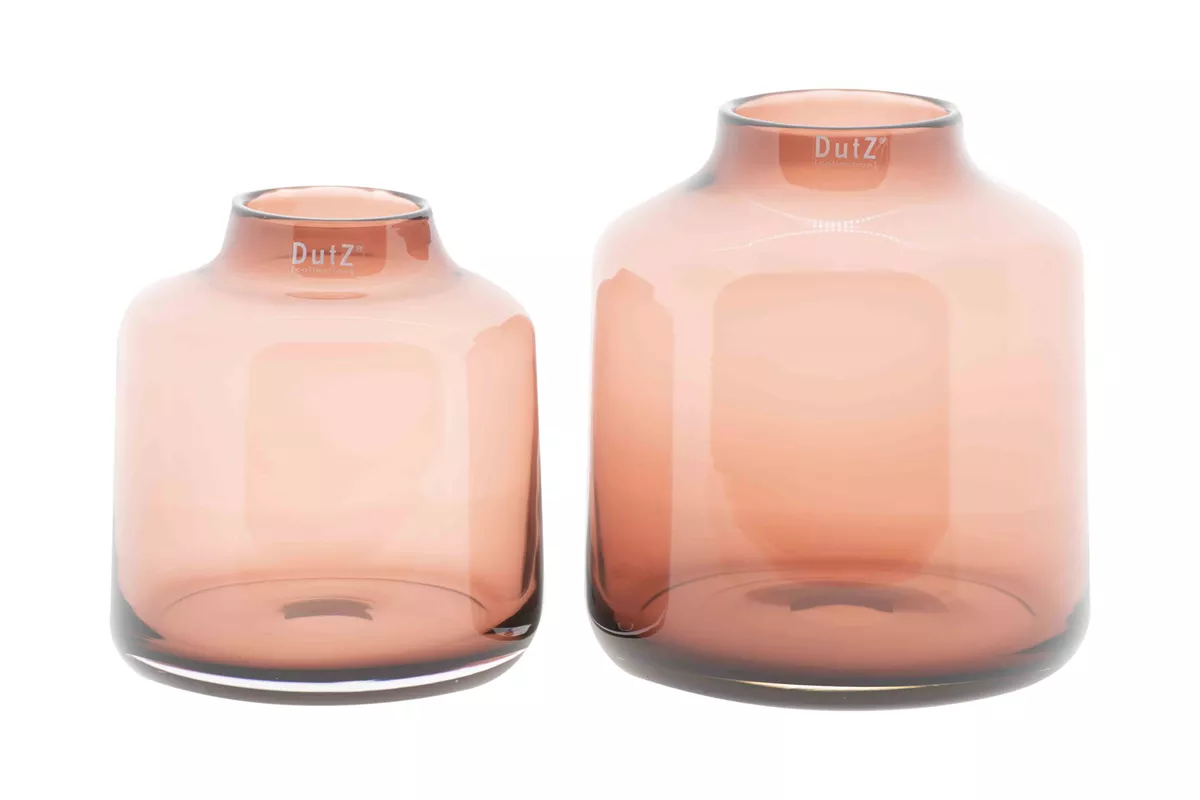 Set of two Lowlands Design glass vases in amber color with smooth rounded shapes