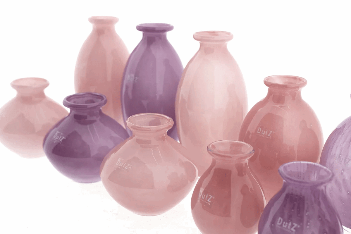 Lowlands Design vase set with pink and purple ceramic vases in various shapes and sizes