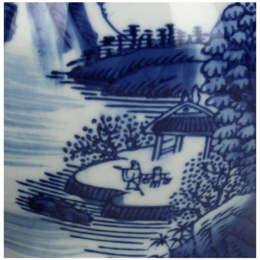 Detailed design on an Elegant Ceramic Ginger Jar for Living Room Chinoiserie, showcasing traditional blue and white patterns.
