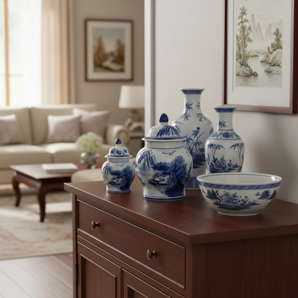Elegant Ceramic Ginger Jar for Living Room Chinoiserie in a stylish home decor setting