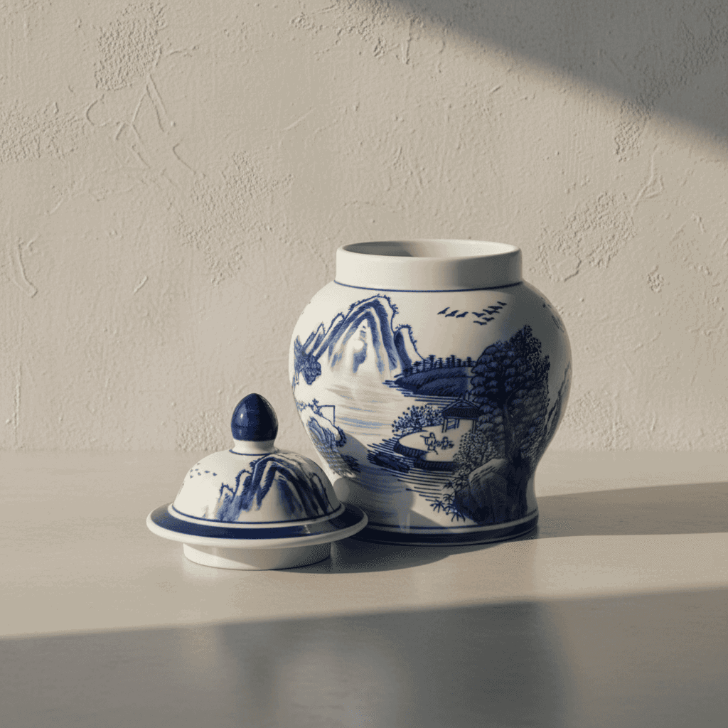 Chinoiserie Ginger Jar Pot & Vase Ermelo - 19x15x15cm - White Blue Porcelain
