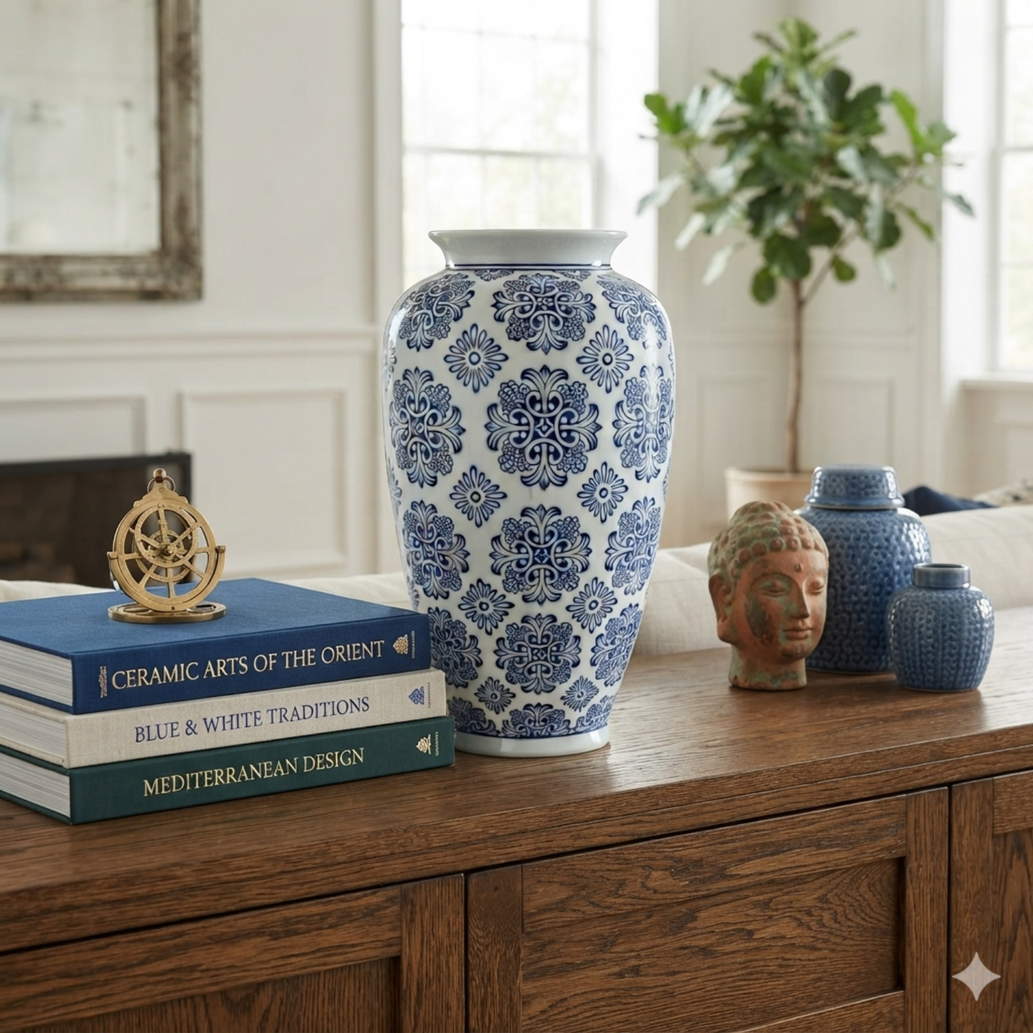 Lowlands Design flower vase blue white ceramic delftsblauw, large decorative vase with intricate patterns