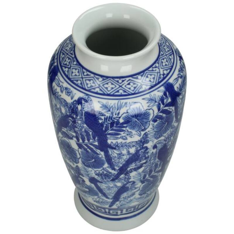 Lowlands Design flower vase porcelain blue white, 30cm tall with intricate floral patterns
