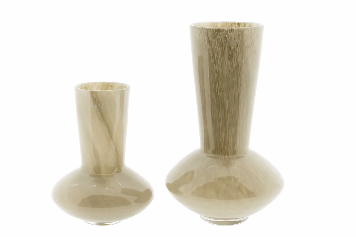 Lowlands Design flowervase glass handblown duo in soft beige tones ideal for elegant floral arrangements