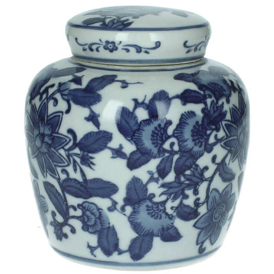 Lowlands Design ginger jar kitchen porcelain blue white, decorated with floral patterns