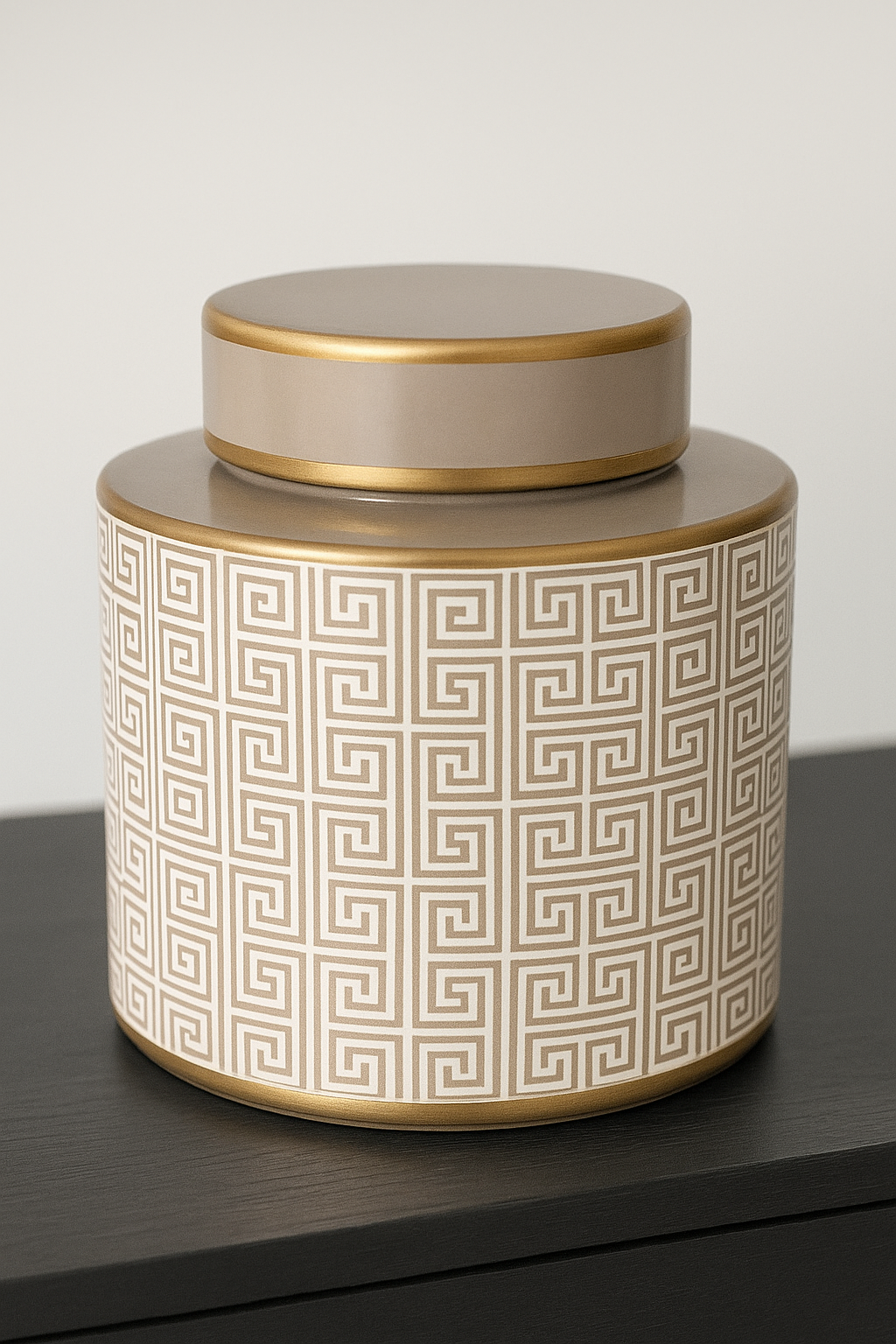 Ginger Jar Pot Beige Gold Porcelain with geometric pattern and elegant design for home decor