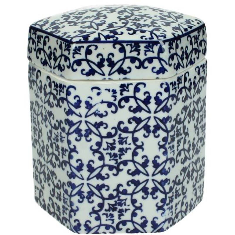 Lowlands Design Ginger Jar Pot Blue White Blue Porcelain with Floral Pattern Design