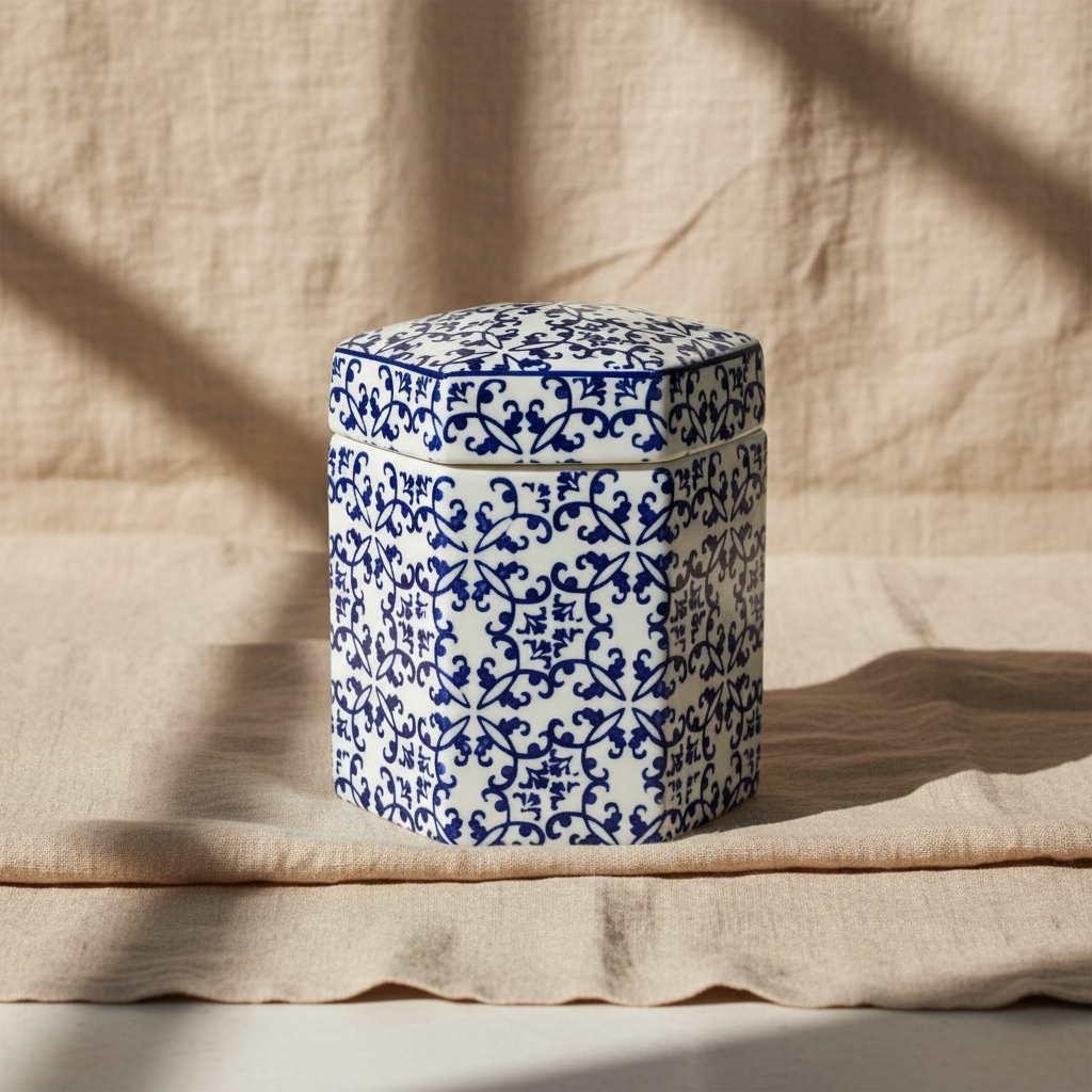 Ginger Jar Pot Elburg - 17x13x13cm - Blue White Blue Porcelain