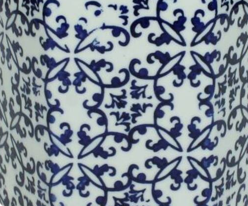Detailed blue and white pattern of a Lowlands Design Ginger Jar Pot Blue White Blue Porcelain