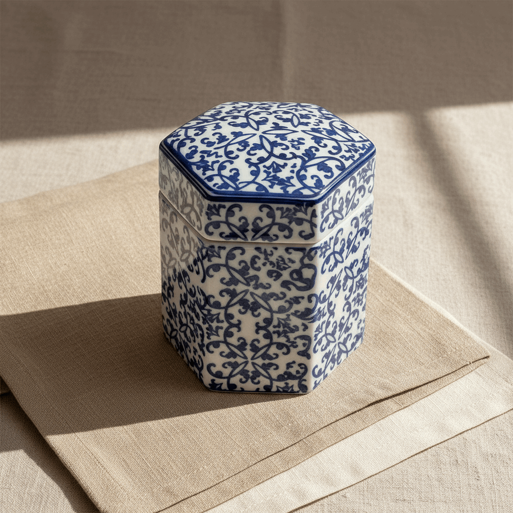 Ginger Jar Pot Elburg - 17x13x13cm - Blue White Blue Porcelain
