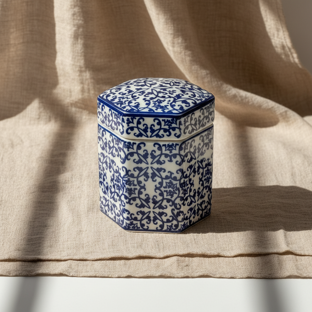 Ginger Jar Pot Elburg - 17x13x13cm - Blue White Blue Porcelain