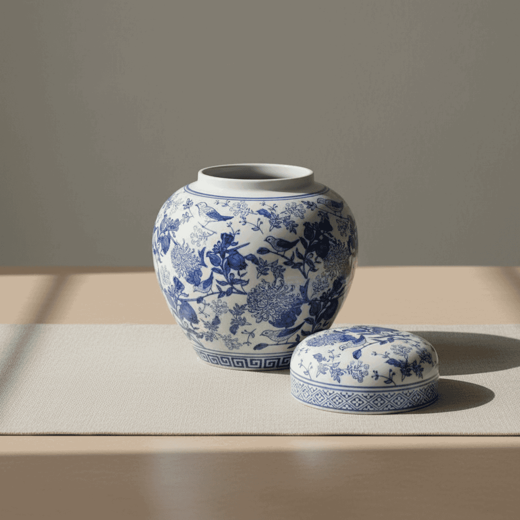Ginger Jar Pot Kapelle - 30x28x28cm - White Blue Porcelain