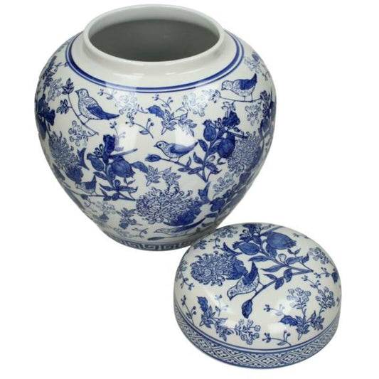 Ginger Jar Pot Kapelle White Blue Porcelain with intricate floral and bird designs, perfect for home decor
