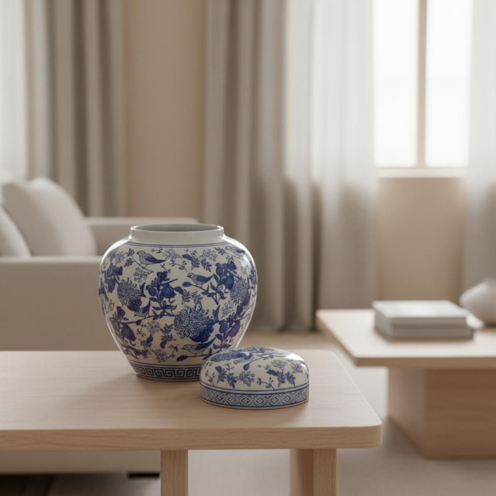 Ginger Jar Pot Kapelle - 30x28x28cm - White Blue Porcelain