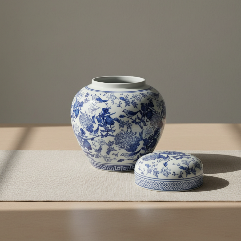 Ginger Jar Pot Kapelle - 30x28x28cm - White Blue Porcelain