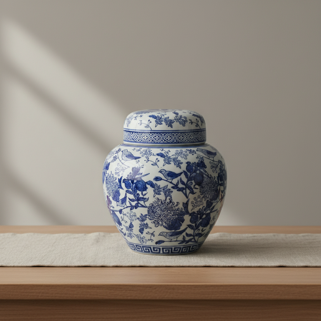 Ginger Jar Pot Kapelle - 30x28x28cm - White Blue Porcelain