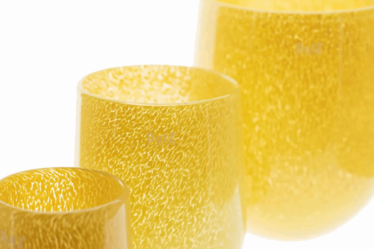 Lowlands Design Glass BARREL vase candleholder in vibrant yellow with textured surface details