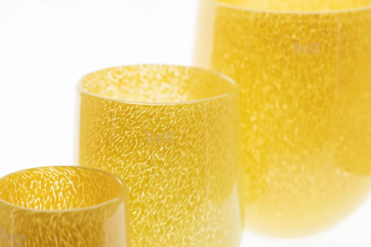 Lowlands Design Glass BARREL vase candleholder in vibrant yellow with textured surface details