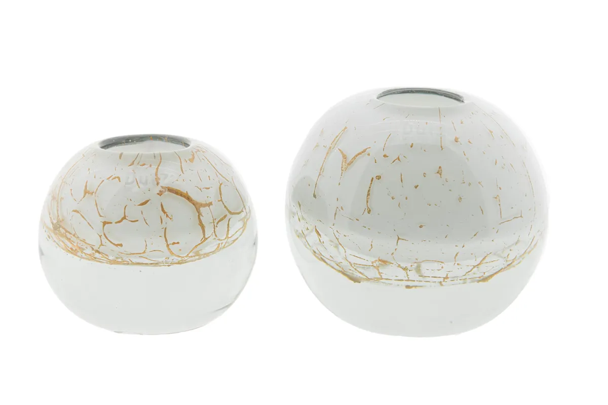 Two elegant Lowlands Design glass luxury vases with a cracked white finish for stylish home decor