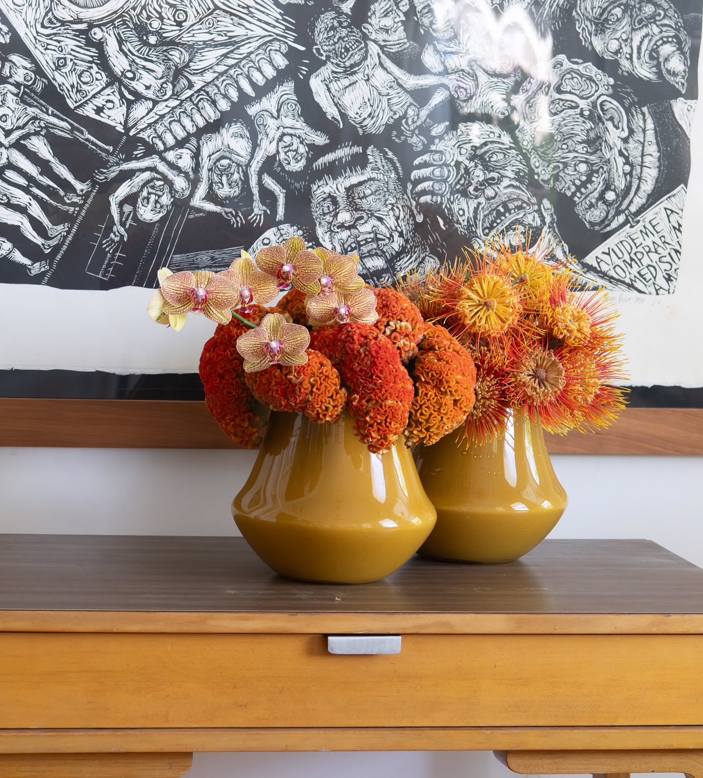 Lowlands Design glass orchid pot in yellow, perfect for displaying vibrant flower arrangements