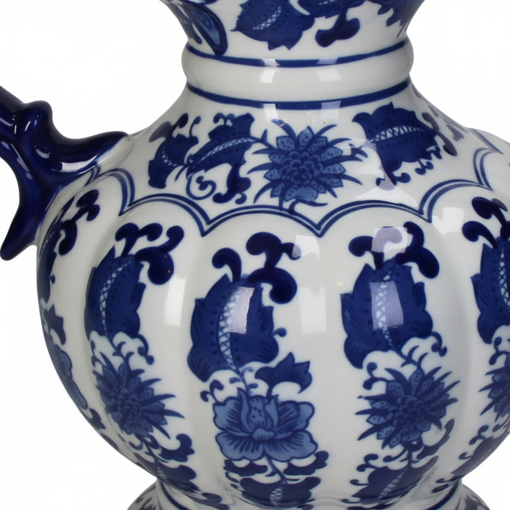 Lowlands Design jug vase blue white ceramic with floral patterns, suitable for home decor