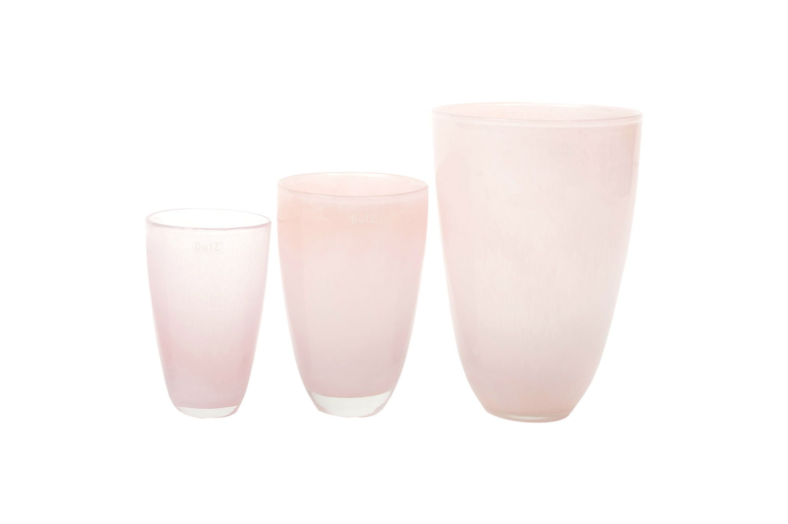 Set of three pink frosted glass flower vase by Lowlands Design in different sizes
