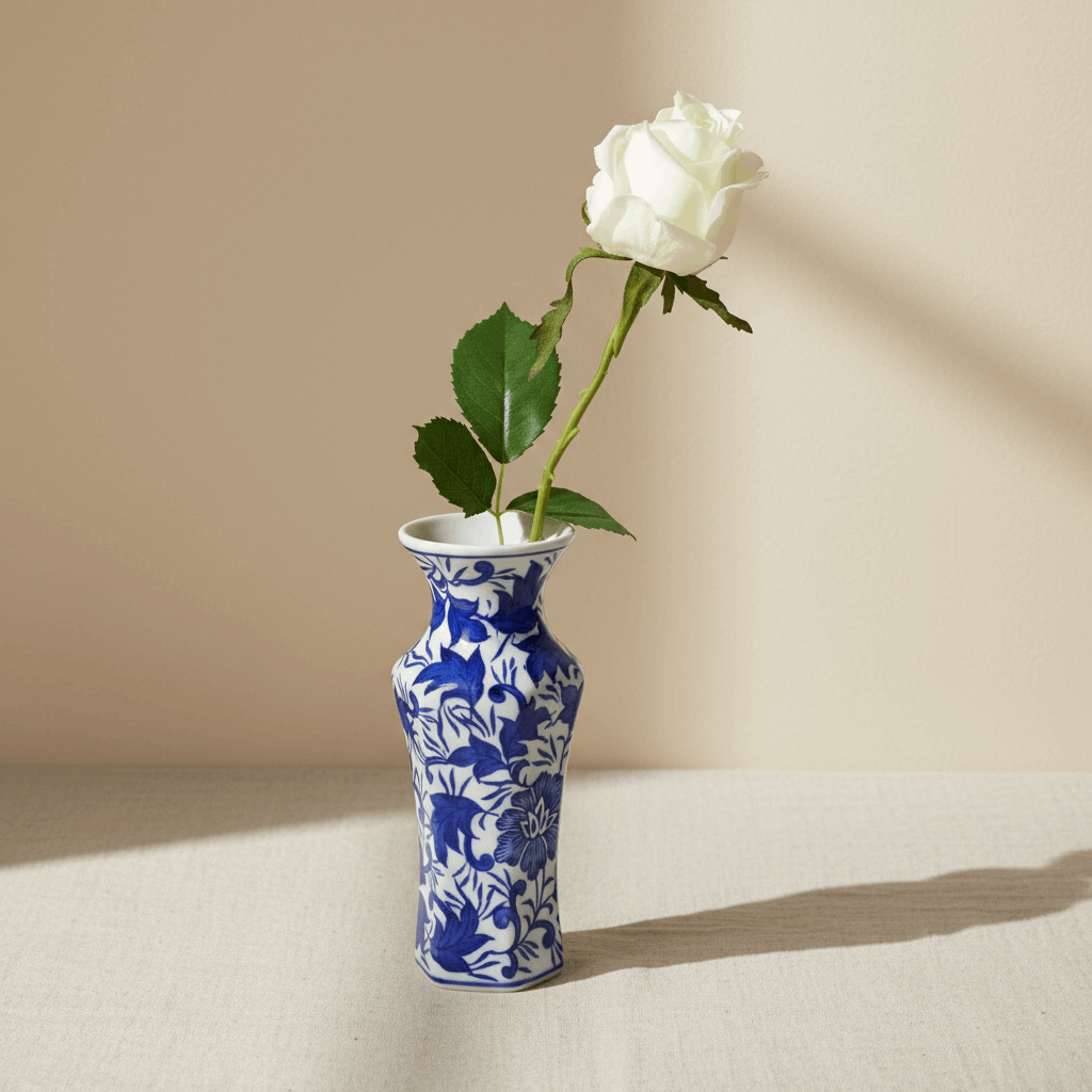 Dutch Blauw Vase Emmen - 21x10x10cm - White Blue Porcelain Ceramic