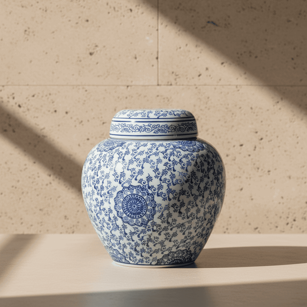 Ginger Jar Pot Raalte - 30x28x28cm - White Blue Ceramic Porcelain