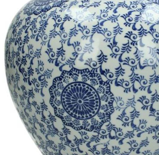 Blue and white patterned porcelain ginger jar ceramic with intricate floral design