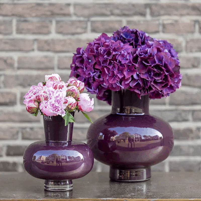 Set of two posy vase glass handcrafted in purple, perfect for displaying fresh flowers