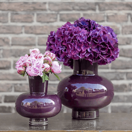 Set of two posy vase glass handcrafted in purple, perfect for displaying fresh flowers
