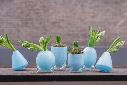 EVITA Vase with Feet - Set of 4pcs - Elegant Home Décor in Multiple Colors, Handcrafted Glass Vase, Unique Handmade Home Decoration