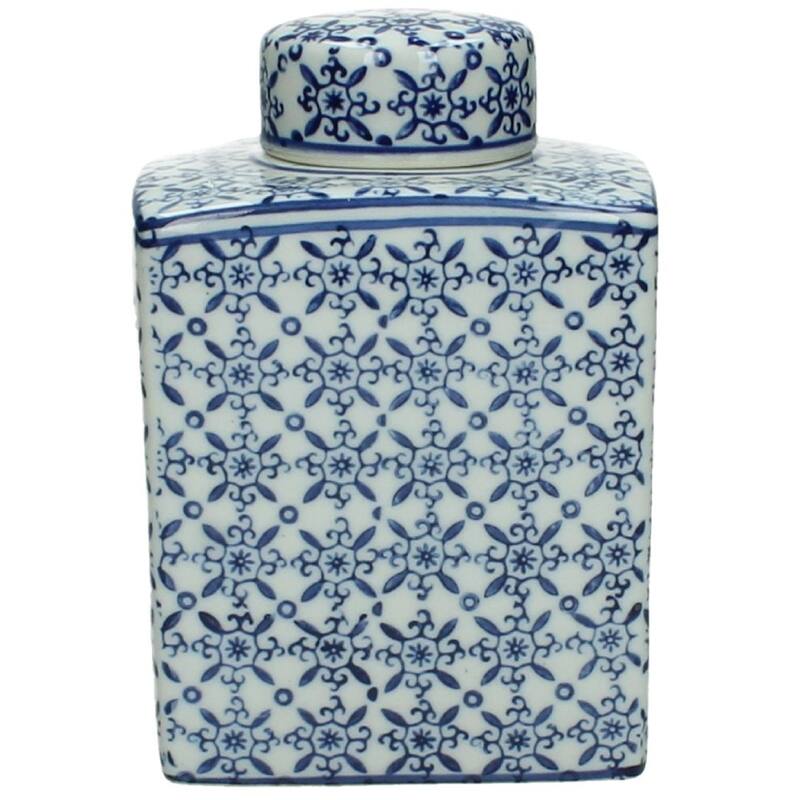 Small Ginger Jar Pot White Blue Porcelain with Intricate Floral Design and Matching Lid